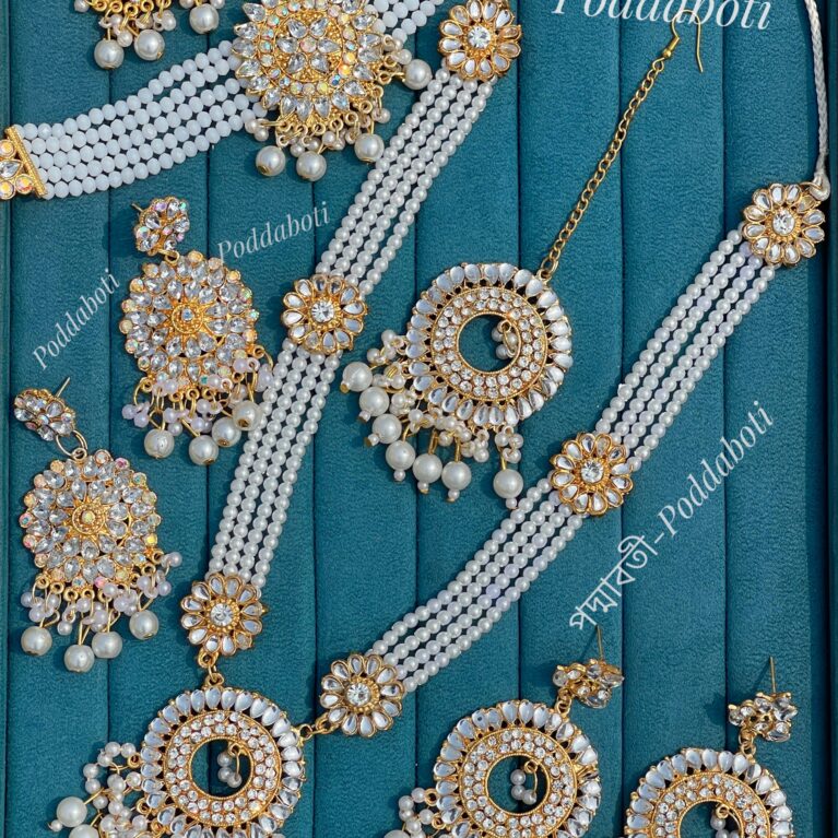 Combo set : (8 pieces) Long shitahar with earrings and tikli  Choker with Earrings and Tikli