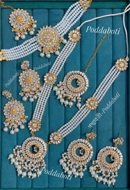 Combo set : (8 pieces) Long shitahar with earrings and tikli  Choker with Earrings and Tikli