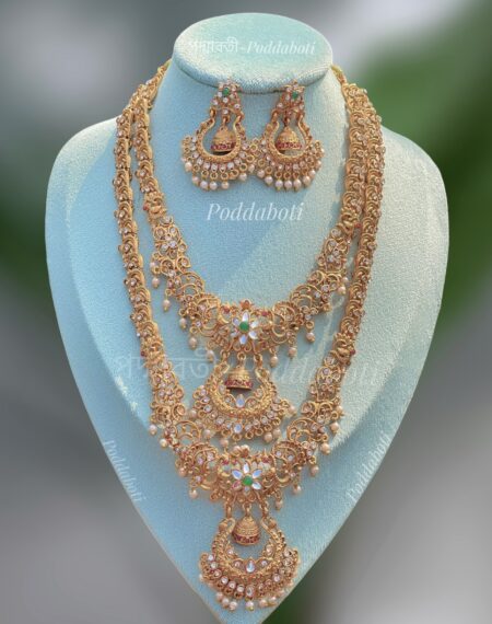 Joypuri matte gold necklace and long sitahar combo